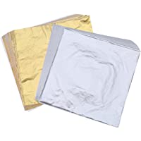 200 Hojas de Papel de Oro y Plata de Imitación para Artes- Artesanía de Dorado- Decoración- 14 por 14 cm